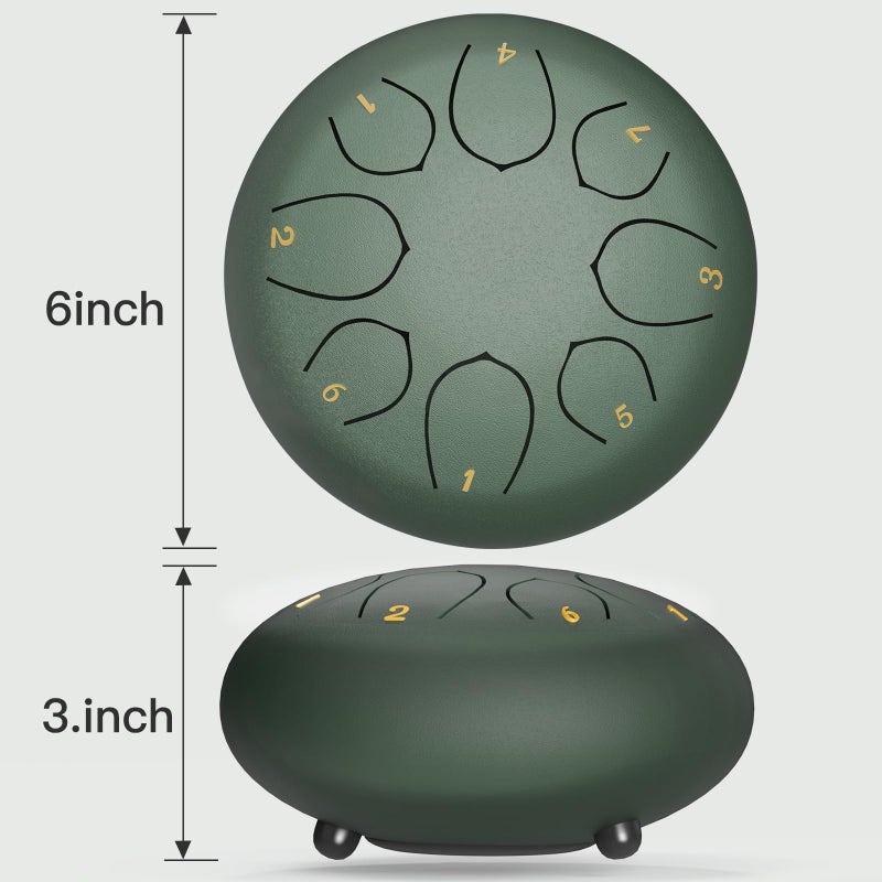MENGBEI Rain Drum for Outside 6 Inches 8 Notes Rain Drum for Garden Instrument  Drum Rain Chime Waterproof  Rain Drum Outdoor  with Drum Bag  Music Book  Drum Mallets (Stone Green) - Image 3